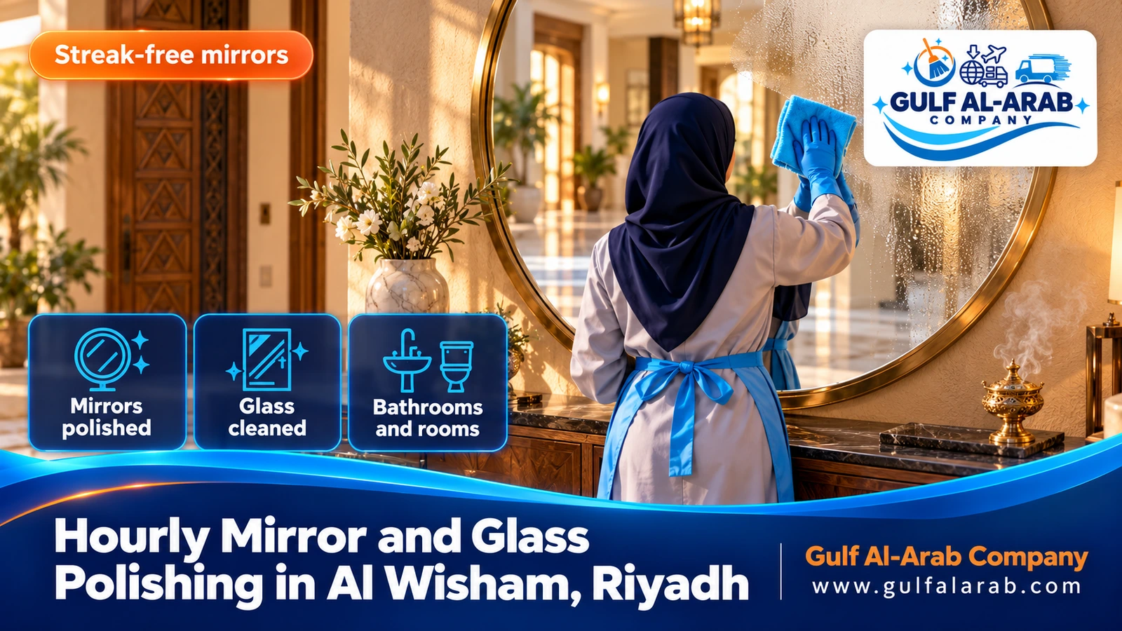 Hourly Mirror and Glass Polishing in Al Wisham, Riyadh