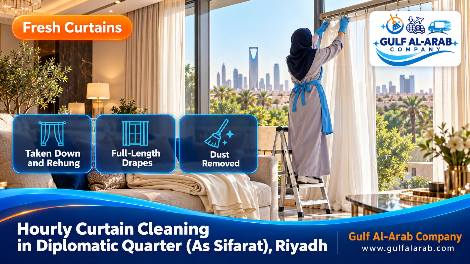 Hourly Curtain Cleaning in Diplomatic Quarter (As Sifarat), Riyadh