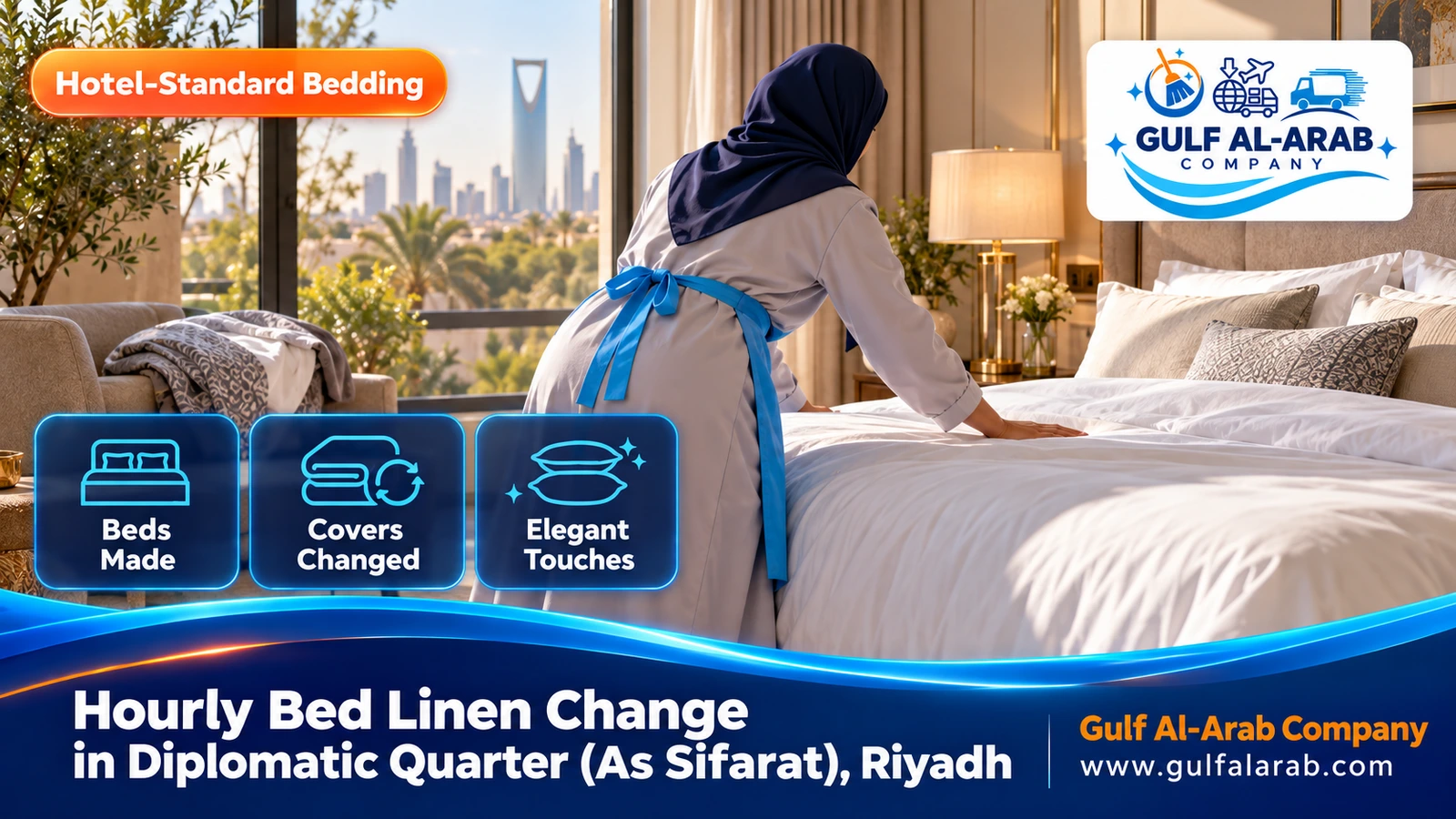 Hourly Bed Linen Change in Diplomatic Quarter (As Sifarat), Riyadh