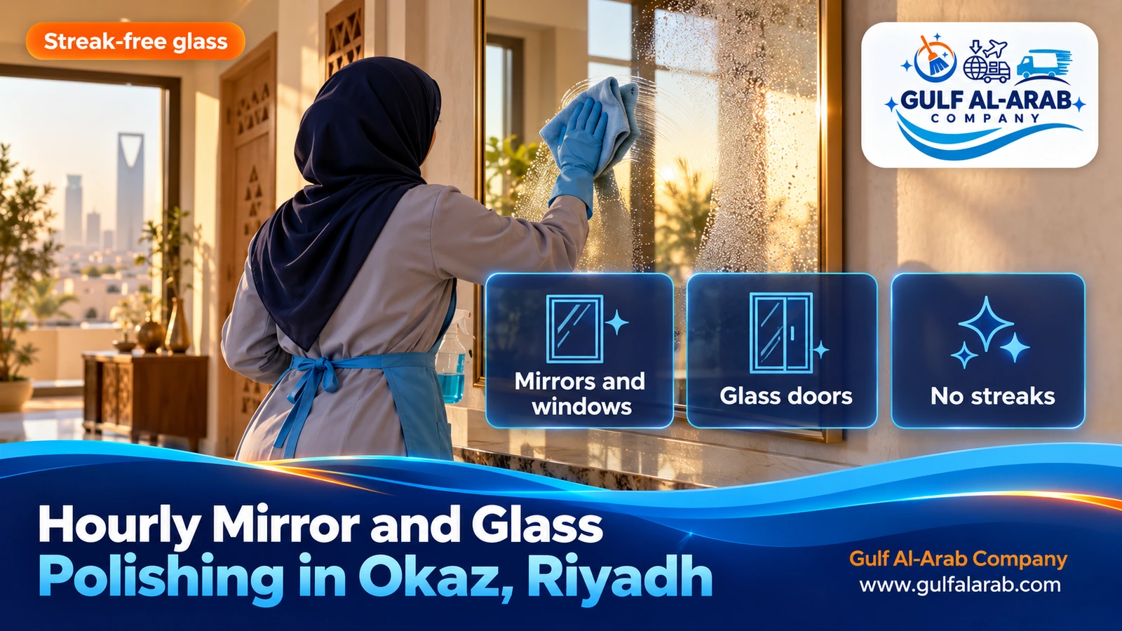 Hourly Mirror and Glass Polishing in Okaz, Riyadh